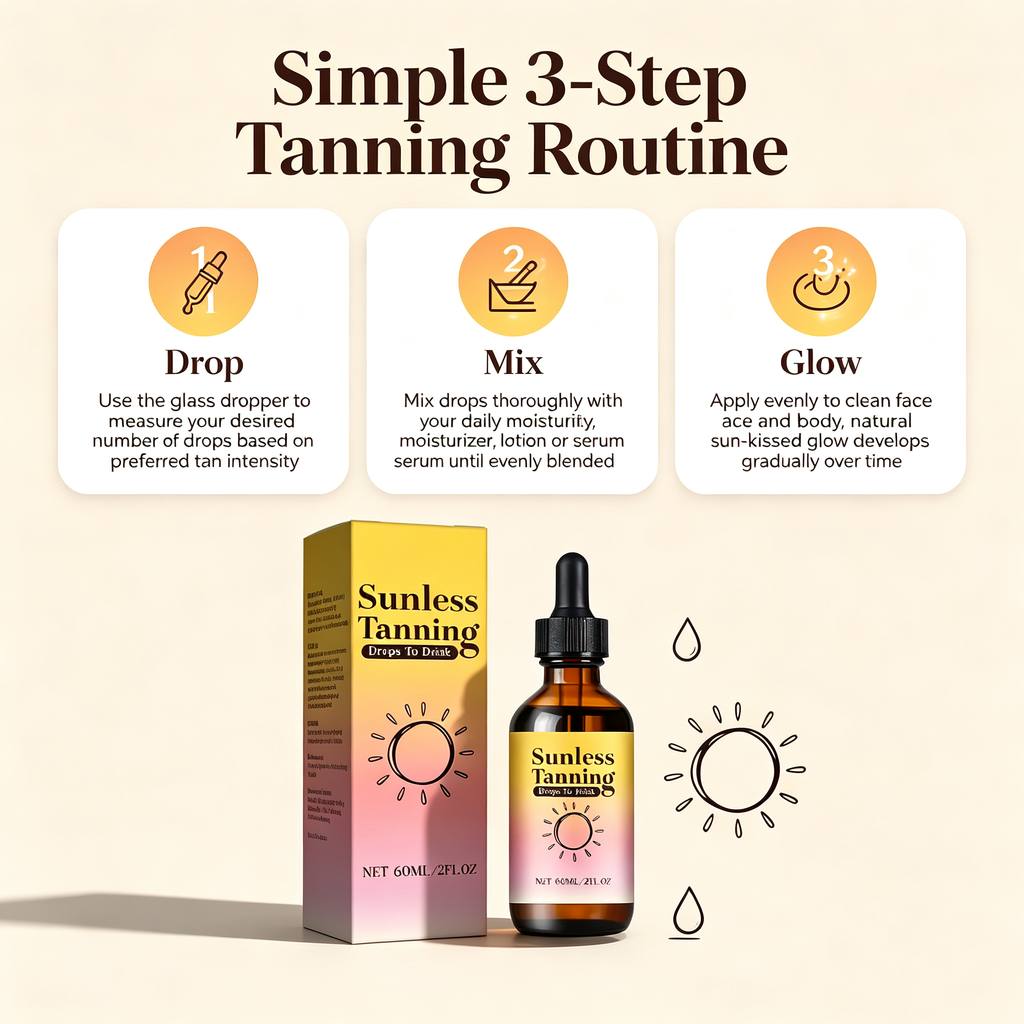 Sunless Self Tanning Drops 60ml, Mixable Bronzing Serum for Natural Sun-Kissed Glow, Face & Body