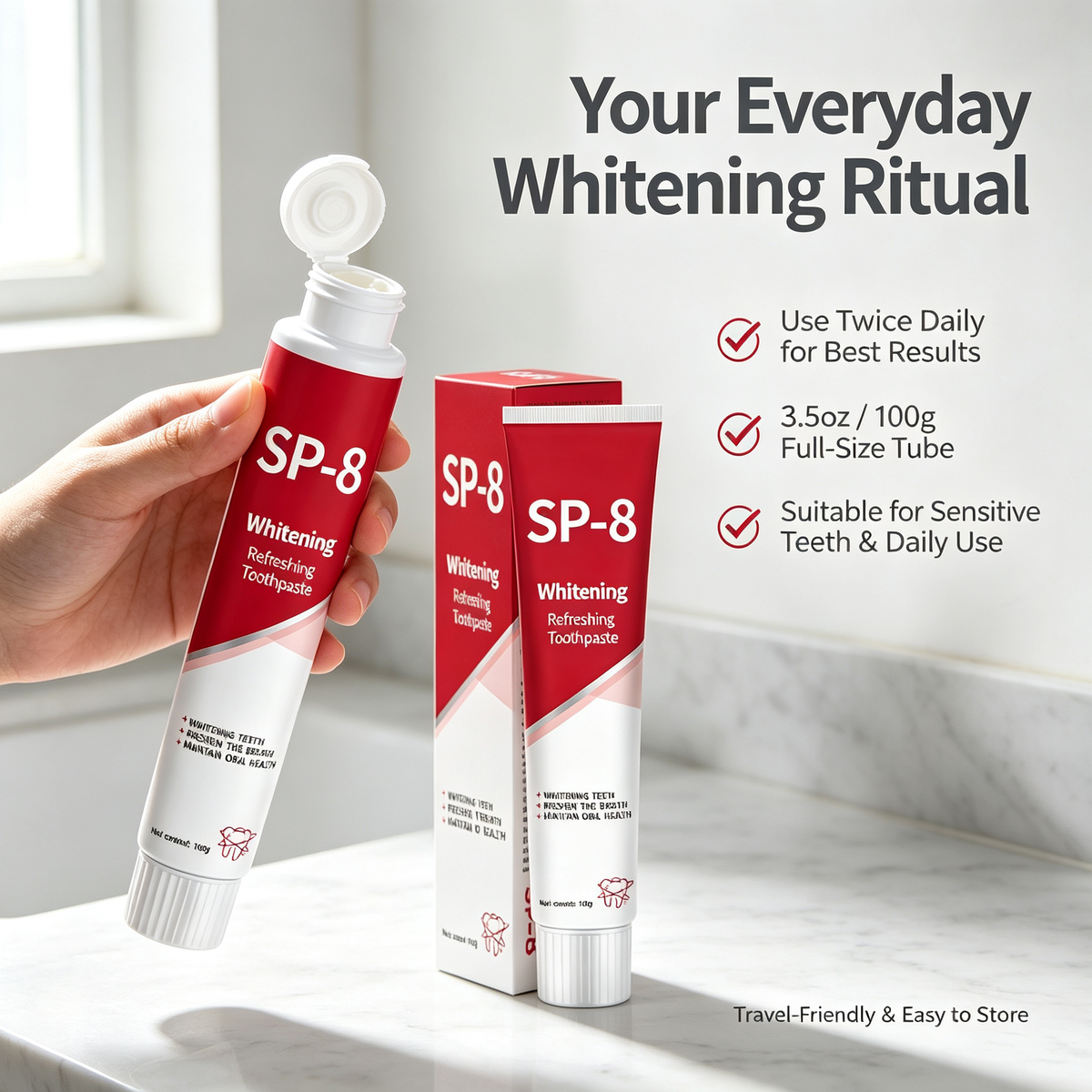 Teeth Whitening Toothpaste 100g, Daily Oral Care Toothpaste for Surface Stain Removal & Fresh Breath