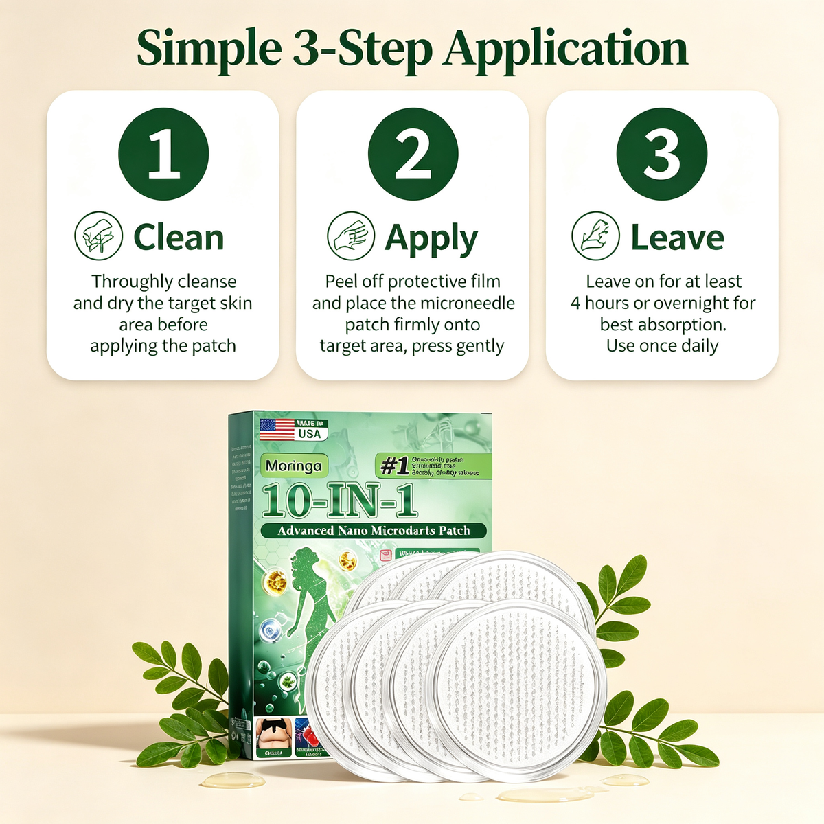 10-in-1 Moringa Infused Nano Microneedle Patches 7 Count, Targeted Skin Care Micro Needle Patches for Daily Skin Nourishing & Conditioning