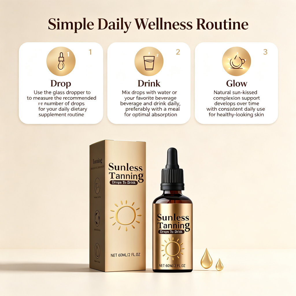 Sunless Tanning Oral Drops, Support Natural‑Looking Sun‑Kissed Complexion, Daily Dietary Tanning Supplement Liquid 60ml