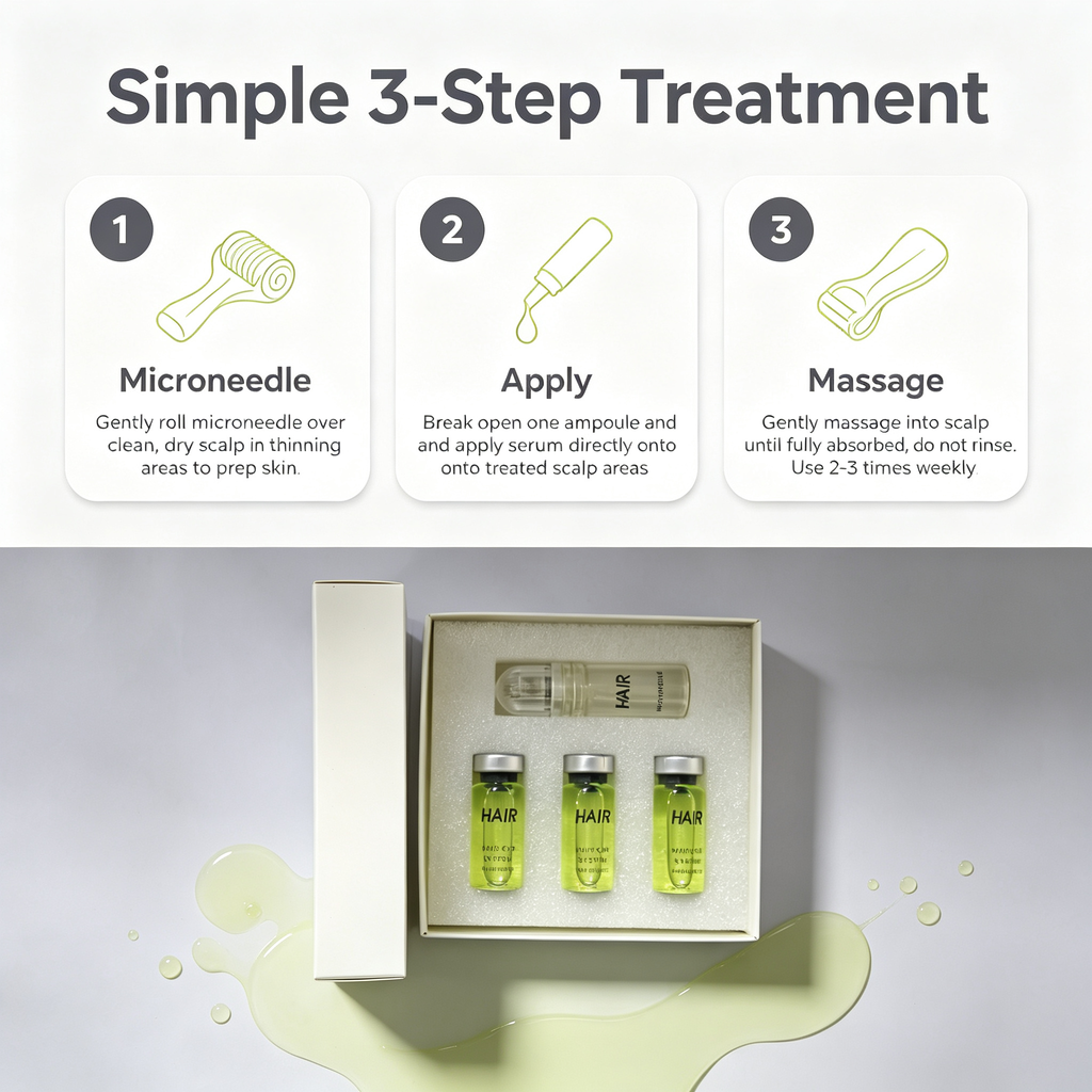 Hair Growth Ampoule Care Kit 3 Ampoules Set, Scalp Nourishing Ampoule Serum for Follicle Care & Fuller Looking Hair