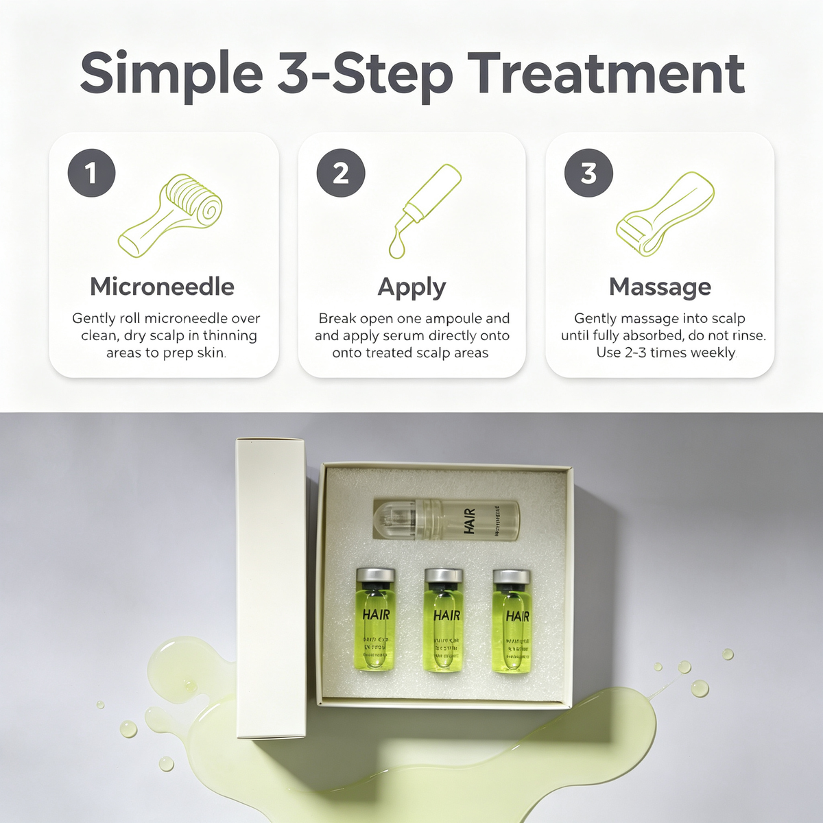 Hair Growth Ampoule Care Kit 3 Ampoules Set, Scalp Nourishing Ampoule Serum for Follicle Care & Fuller Looking Hair