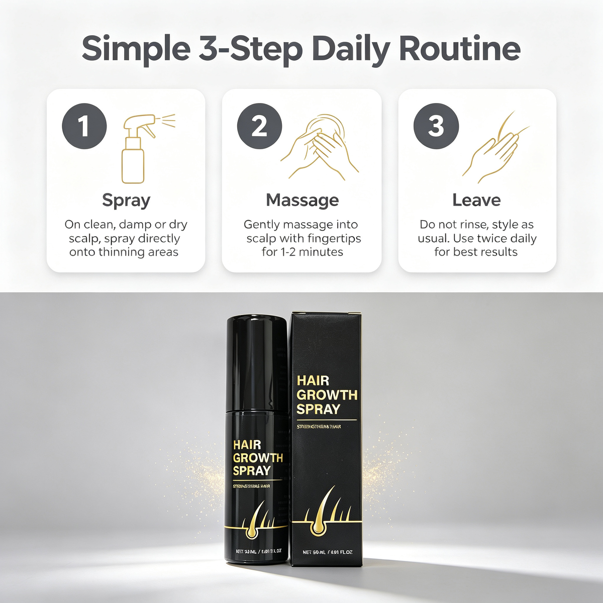 Hair Growth Care Spray 50ml, Scalp Nourishing Daily Hair Care Spray for Thicker & Healthier Looking Hair