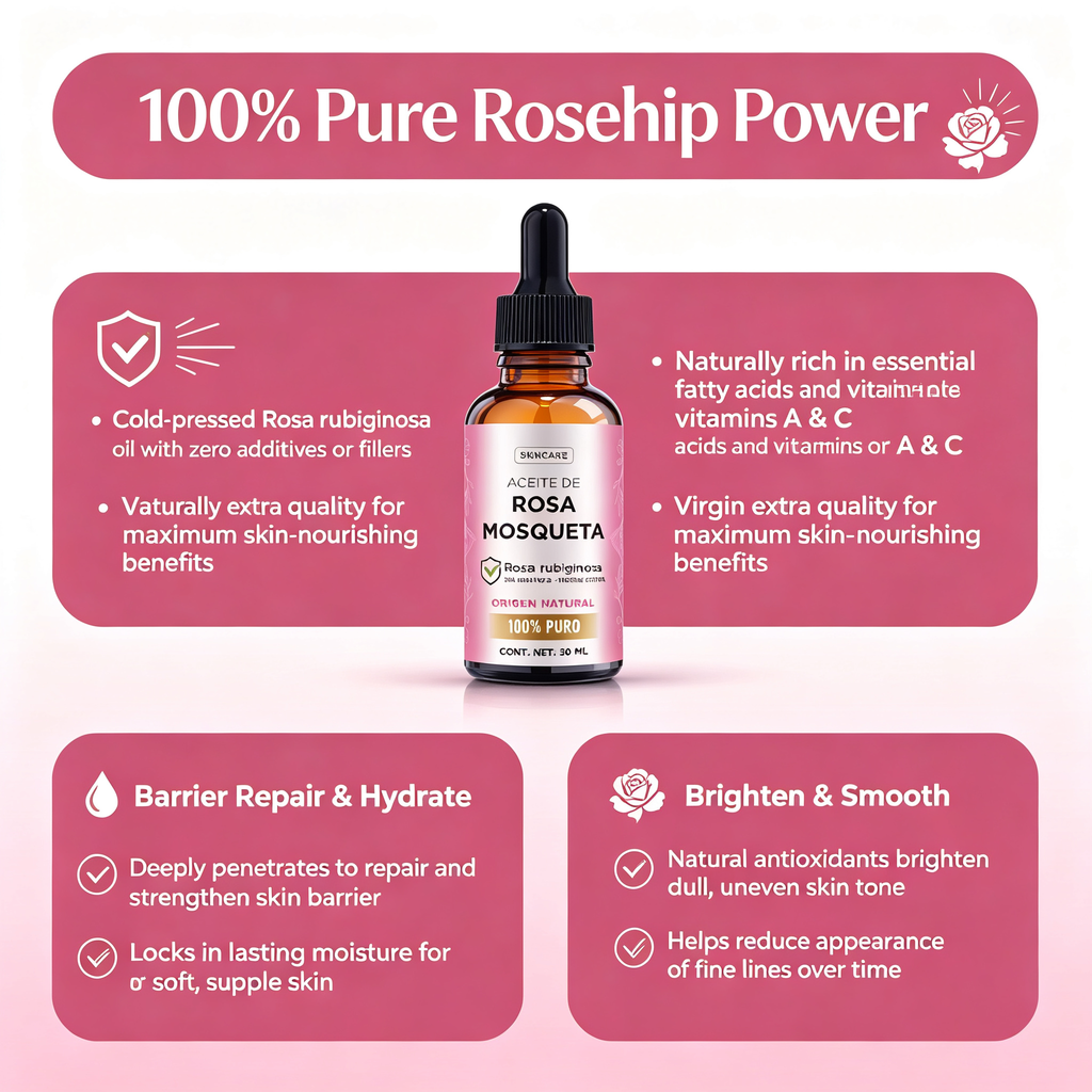 Rosehip Facial Skin Care Oil 30ml, Deep Hydrating Barrier Repair Facial Essence Oil for Dry Dull Skin & Fine Lines Daily Skin Conditioning