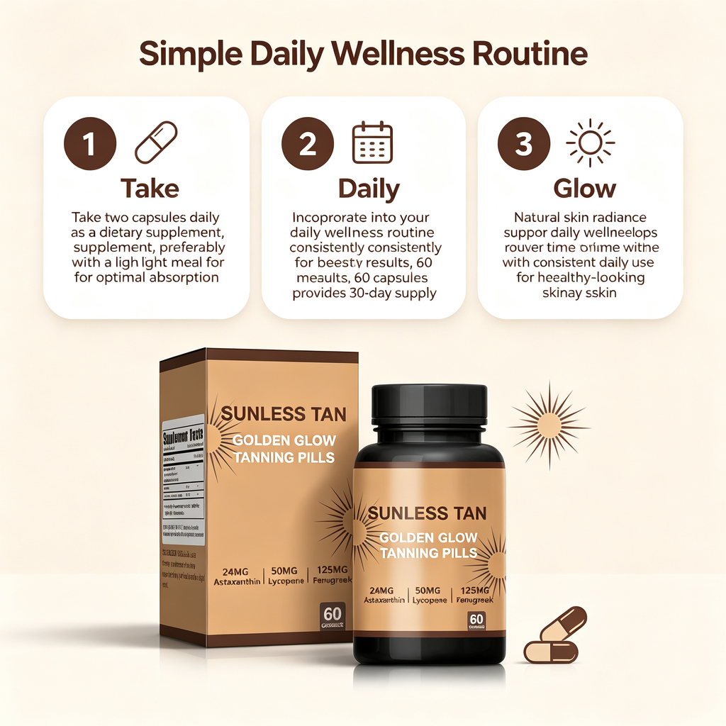 Sunless Tan Support Capsules, 60 Capsules, Daily Wellness Supplement for Skin Radiance Support