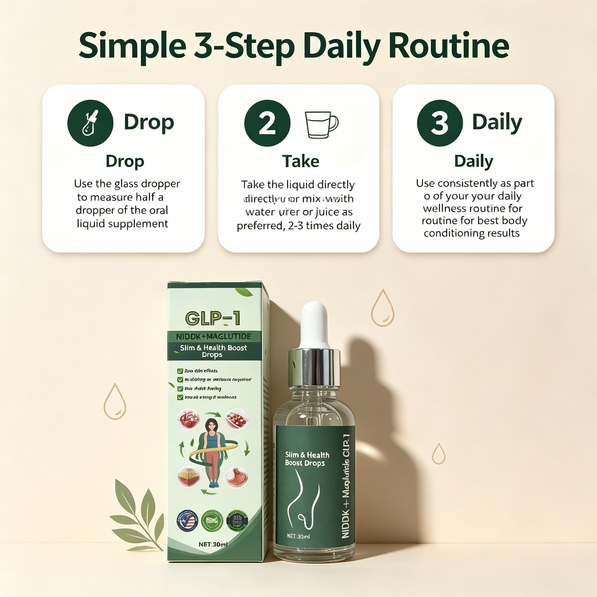 Body Conditioning Oral Support Drops 30ml, Daily Metabolic Balance Dietary Supplement Liquid for Healthy Body Maintenance