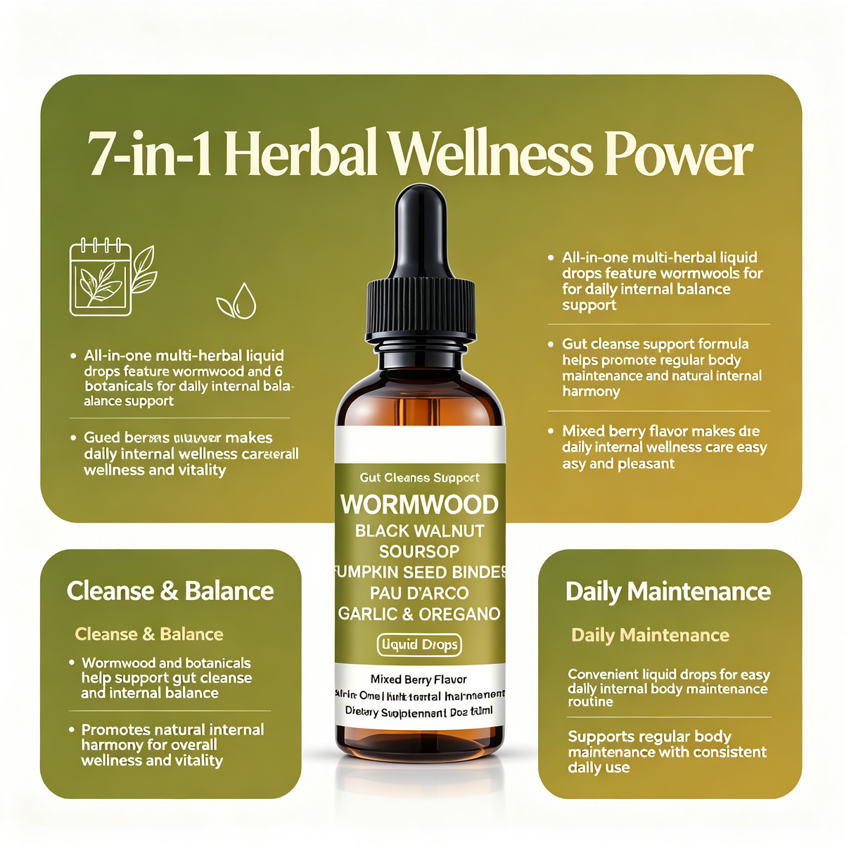 60ml Wormwood Herbal Dietary Supplement Liquid Drops, Natural Herbal Wellness Tincture for Daily Internal Body Balance & Regular Body Maintenance Support Drops