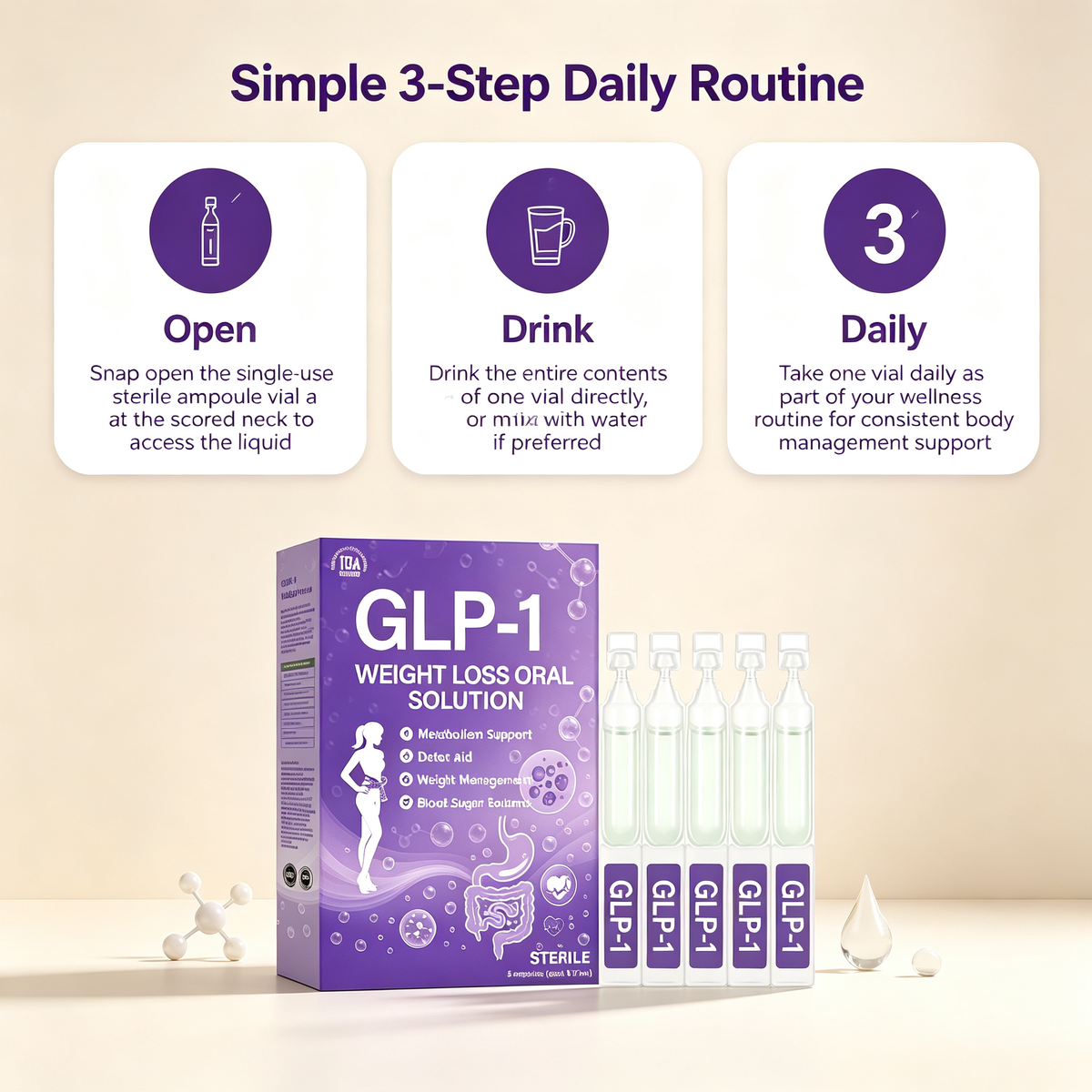 Metabolism Support Wellness Oral Solution 5 Single Vials, Daily Dietary Supplement Liquid for Healthy Body Weight & Body Conditioning Maintenance