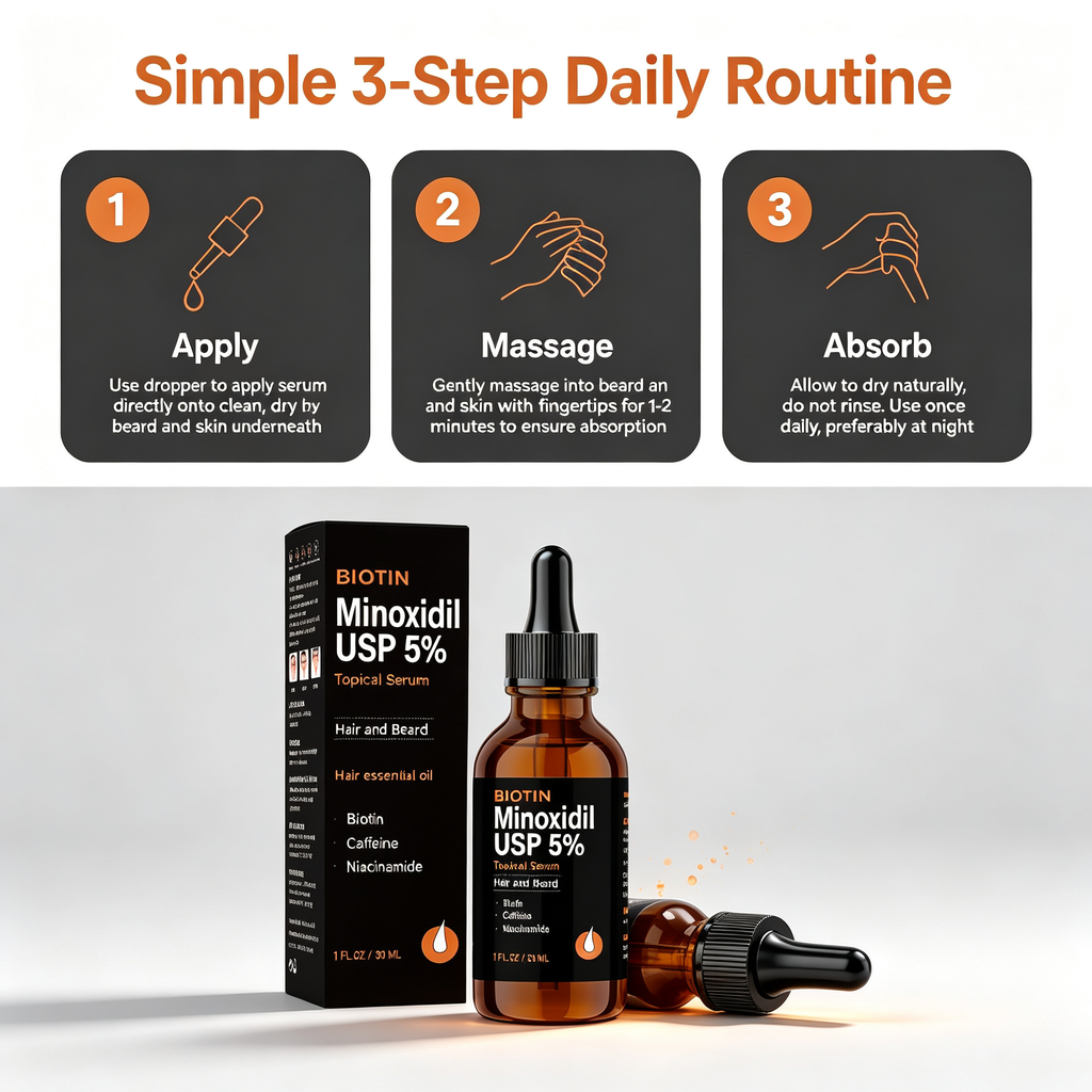 5% Beard Growth Serum 30ml, Biotin Infused Topical Essence for Beard Follicle Nourishing & Reducing Beard Shedding
