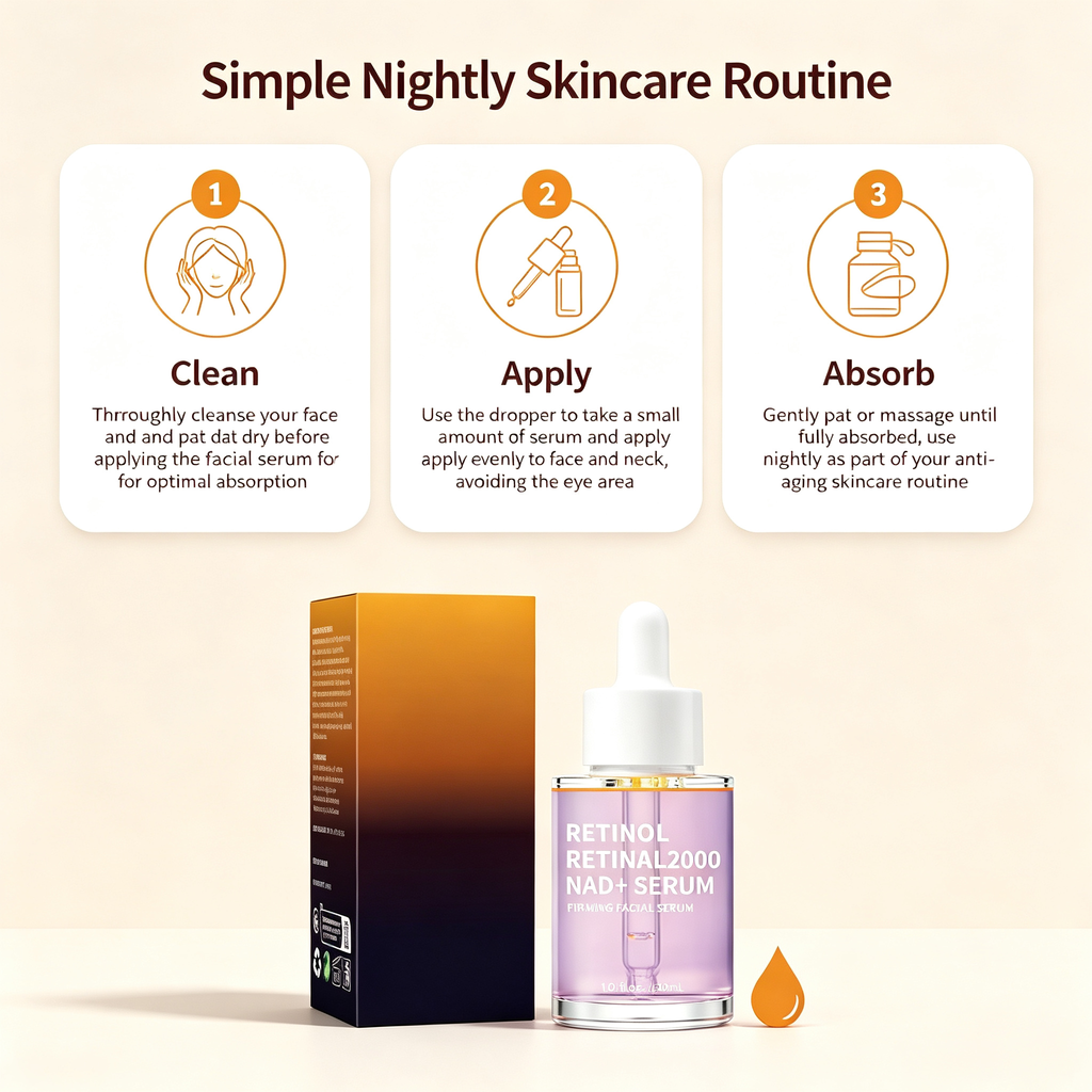 Retinol NAD+ Facial Serum 30ml, Anti-Aging Firming Fine Line Smoothing Facial Essence for Daily Skin Elasticity & Complexion Maintenance
