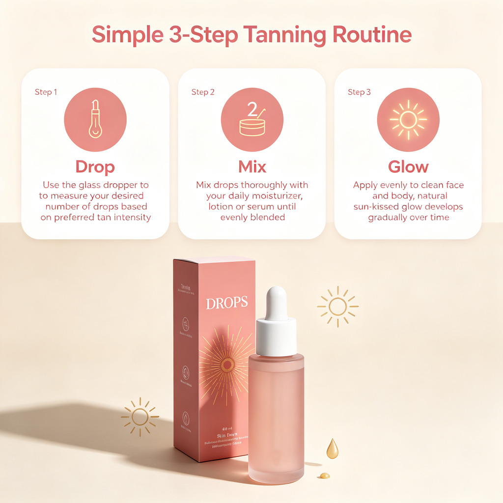 Sunless Self Tanning Drops 60ml, Custom Blend Bronzing Drops for Natural Sun-Kissed Glow, Face & Body Tanning Serum