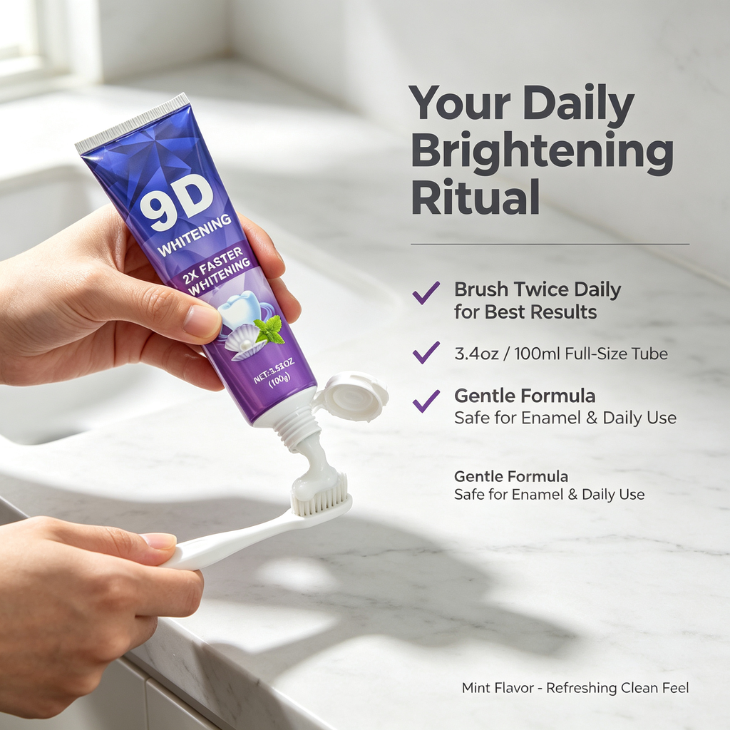 9D Teeth Brightening Toothpaste 100ml, Daily Oral Care Toothpaste for Surface Stain Removal & Enamel Care