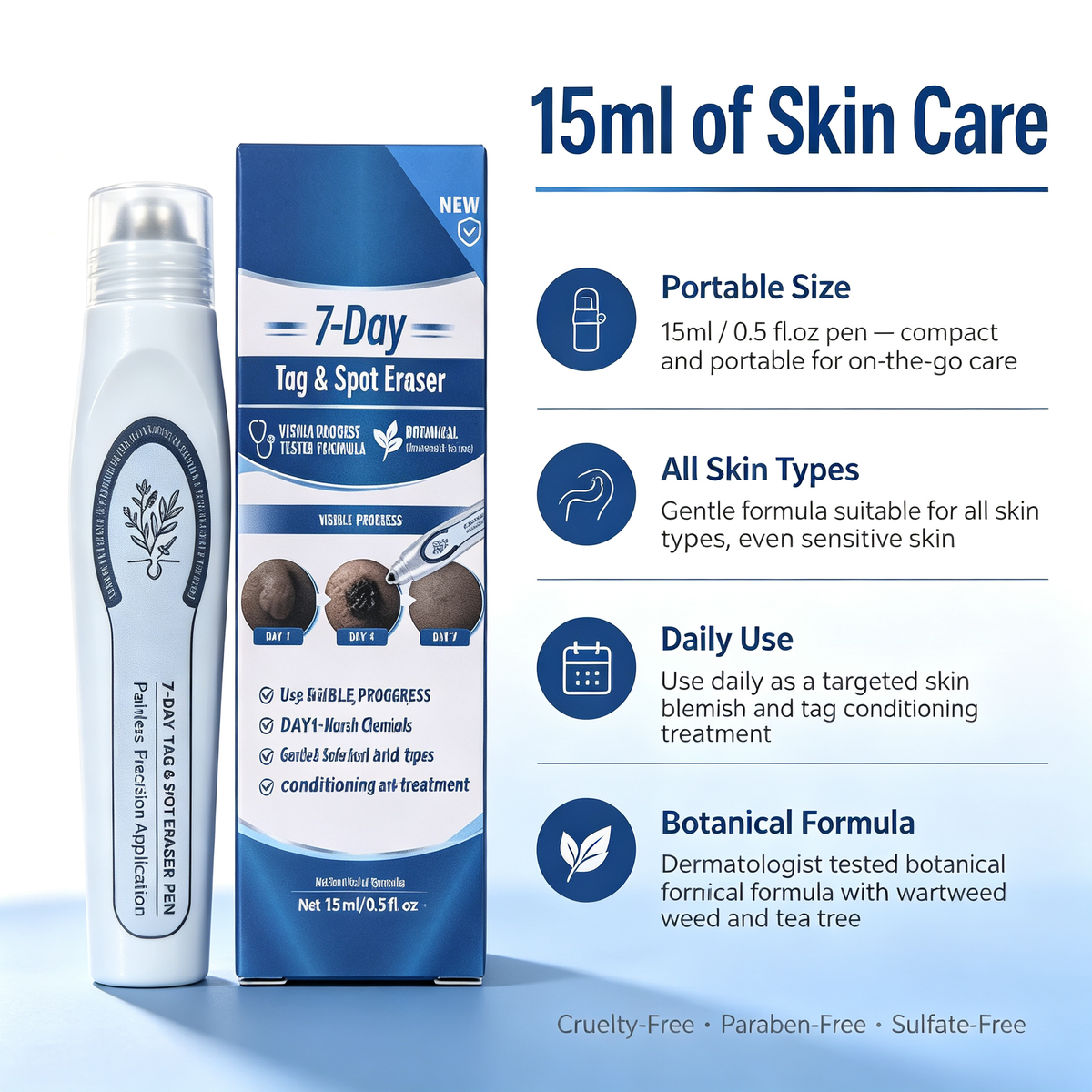 15ml Roll-On Skin Spot Care Serum, Targeted Skin Blemish & Skin Tag Conditioning Roll-On Essence for Daily Skin Surface Gentle Maintenance