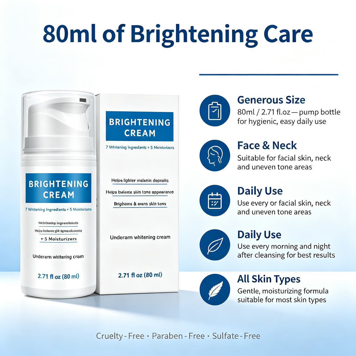 Dark Spot Correcting Brightening Facial Cream 80ml, Hyperpigmentation & Sun Spot Fading Moisturizer for Uneven Skin Tone Daily Facial Skin Care