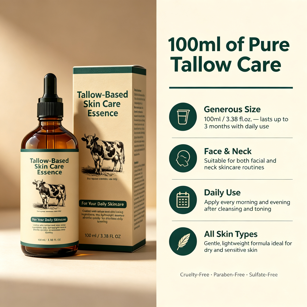 Tallow Base Nourishing Facial Care Essence 100ml, Deep Hydrating Barrier Repair Facial Serum for Dry Skin & Daily Skin Smoothness Maintenance