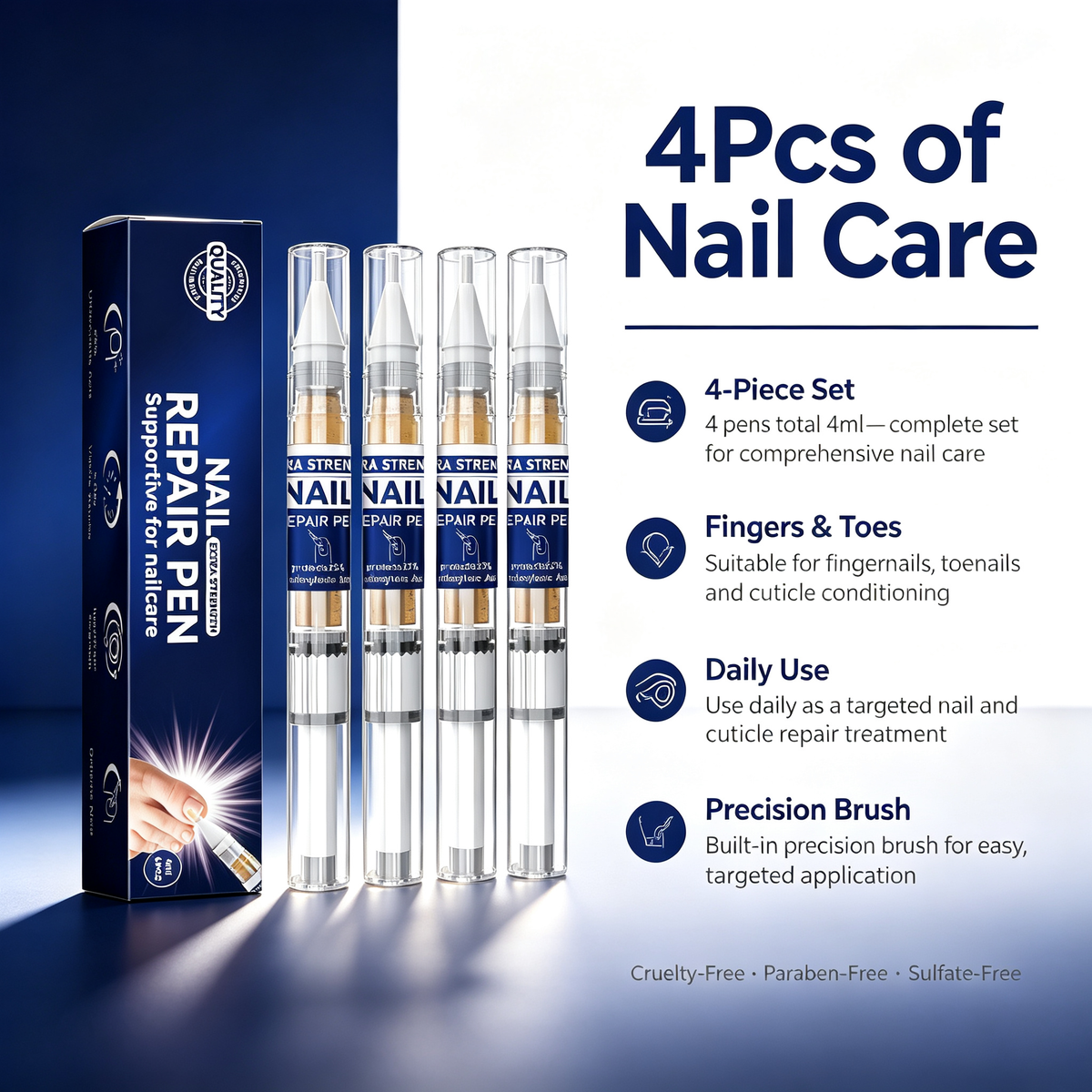 4Pcs Moisturizing Nail Care Pen Set 4ml Total, Targeted Damaged Nail Conditioning Treatment Pens for Discolored Thick Brittle Nails Cuticle Nourishing Daily Nail Maintenance Kit
