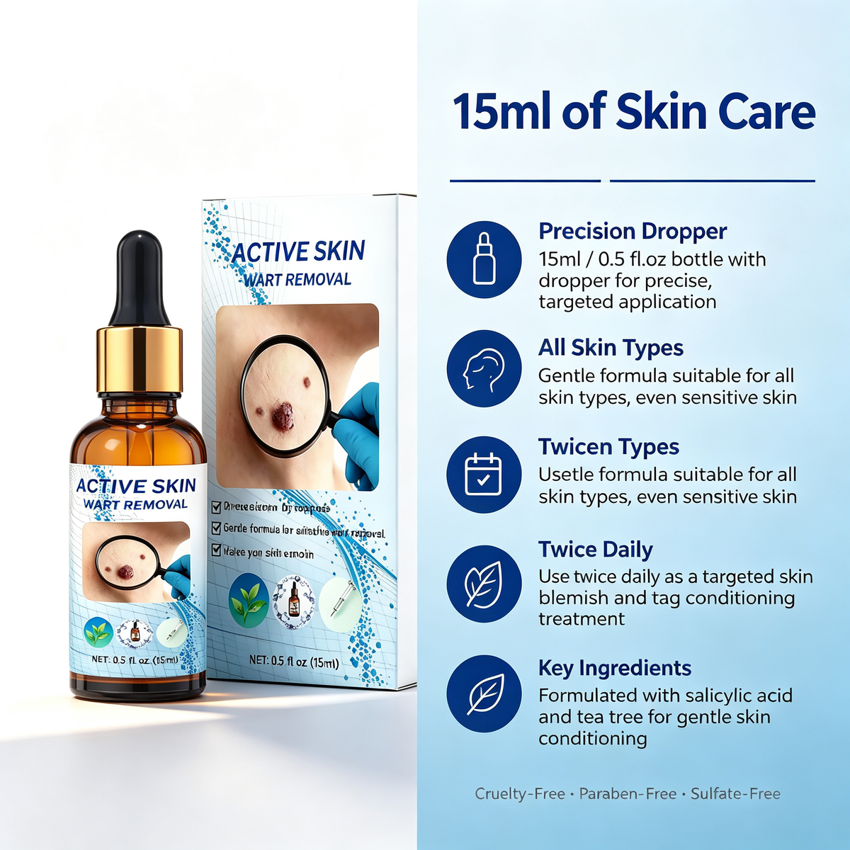 15ml Targeted Skin Spot Care Dropper Essence, Gentle Conditioning Liquid for Skin Tags Corns & Uneven Skin Blemishes Daily Local Skin Maintenance Treatment Serum