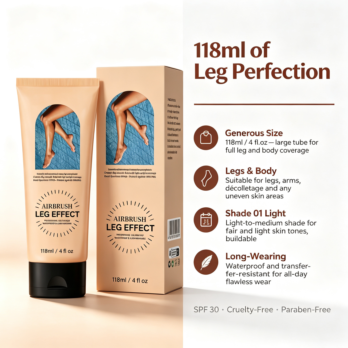 Body Leg Concealer Lotion Shade 01, Long Lasting Waterproof Skin Tone Evening Cover Cream for Scars Bruises Veins Blemishes Full Body Coverage Makeup