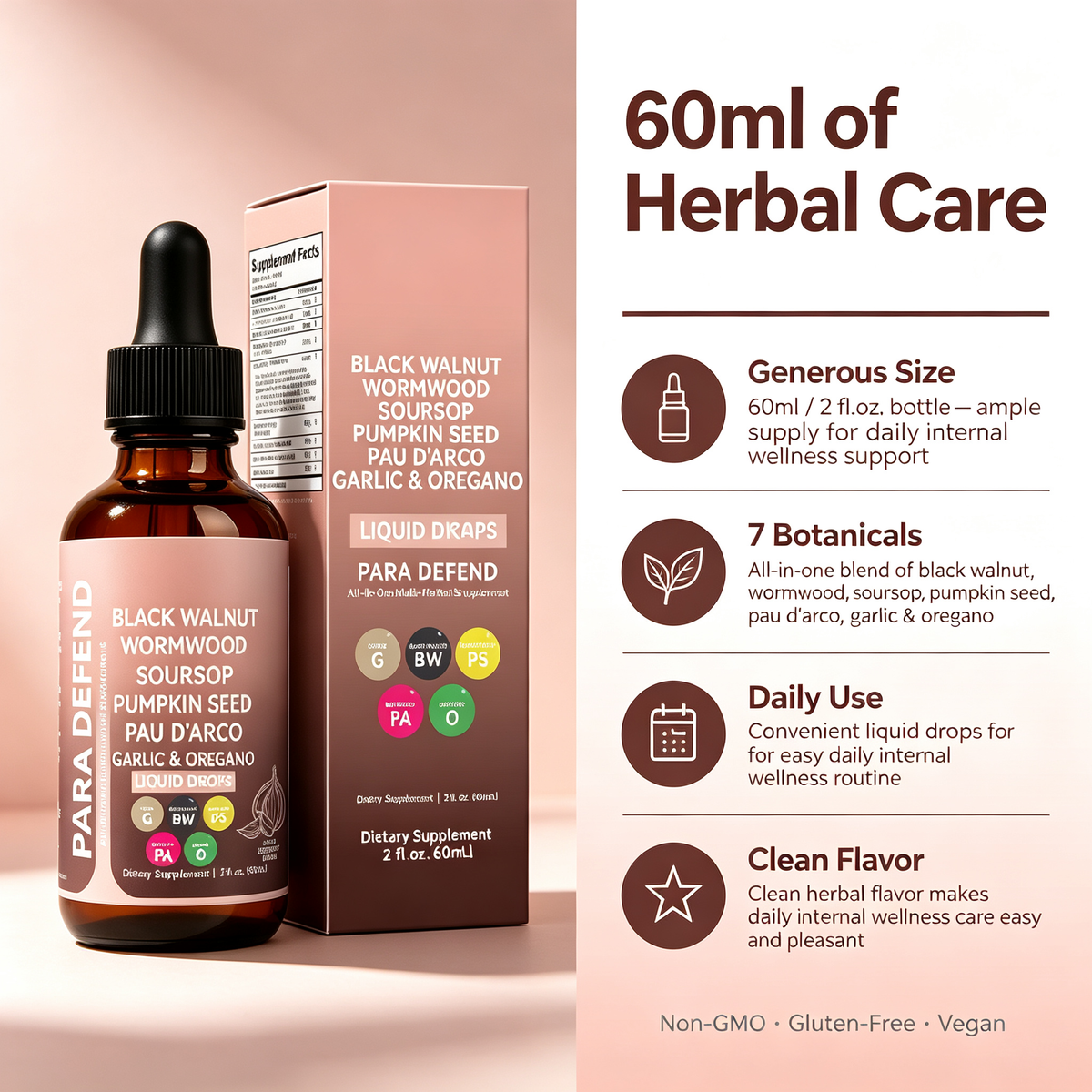60ml Herbal Blend Dietary Support Liquid Drops, Natural Wellness Support Supplement Drops with Black Walnut & Wormwood Extract Daily Internal Wellness Care Tincture