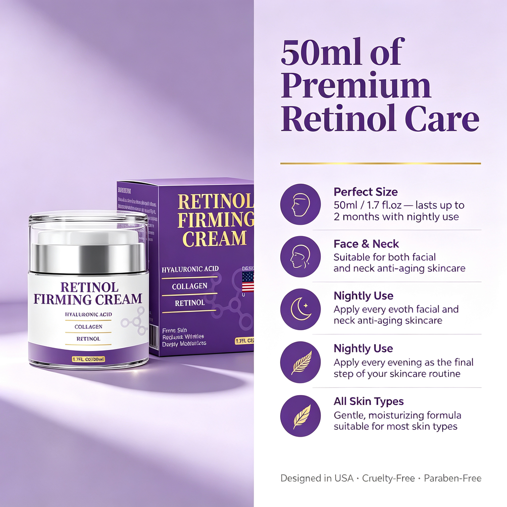Retinol Anti-Wrinkle Firming Facial Cream 50ml, Overnight Skin Renewal Moisturizer for Fine Lines & Skin Elasticity Daily Anti-Aging Facial Care