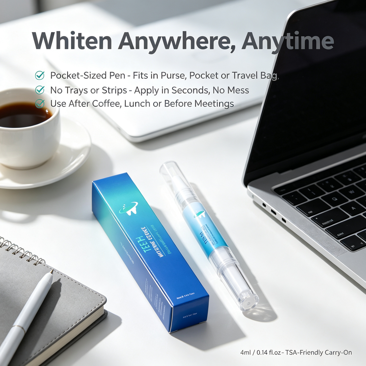 Portable Teeth Whitening Pen, On-the-Go Oral Care Essence Pen for Surface Stain Removal & Daily Teeth Brightening