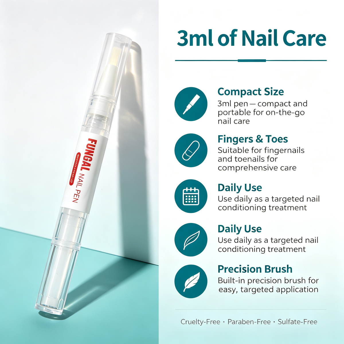 3ml Nail Care Repair Pen, Targeted Nail Discoloration Thick Brittle Damaged Nail Conditioning Treatment Pen for Finger Toe Nail Daily Maintenance