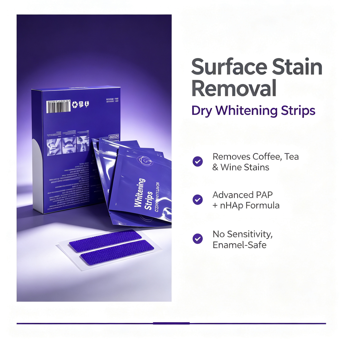 Dry Teeth Whitening Strips 7 Pouches, Disposable Oral Care Strips for Surface Stain Removal & Bright Teeth
