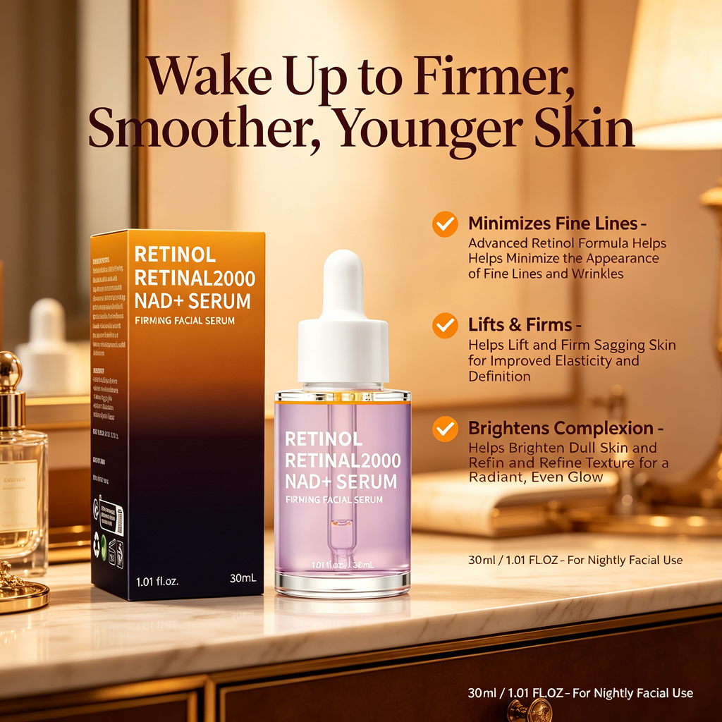Retinol NAD+ Facial Serum 30ml, Anti-Aging Firming Fine Line Smoothing Facial Essence for Daily Skin Elasticity & Complexion Maintenance