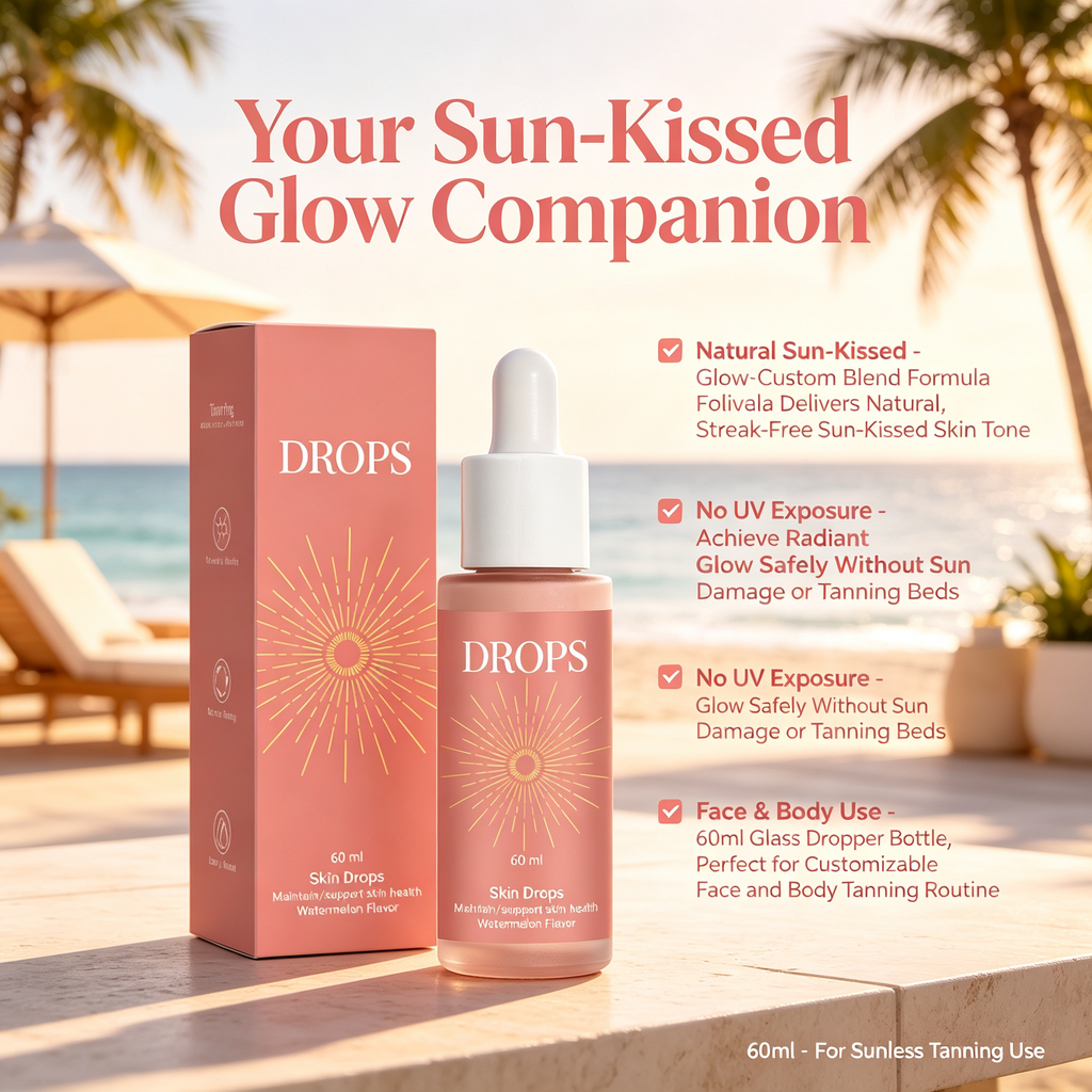 Sunless Self Tanning Drops 60ml, Custom Blend Bronzing Drops for Natural Sun-Kissed Glow, Face & Body Tanning Serum
