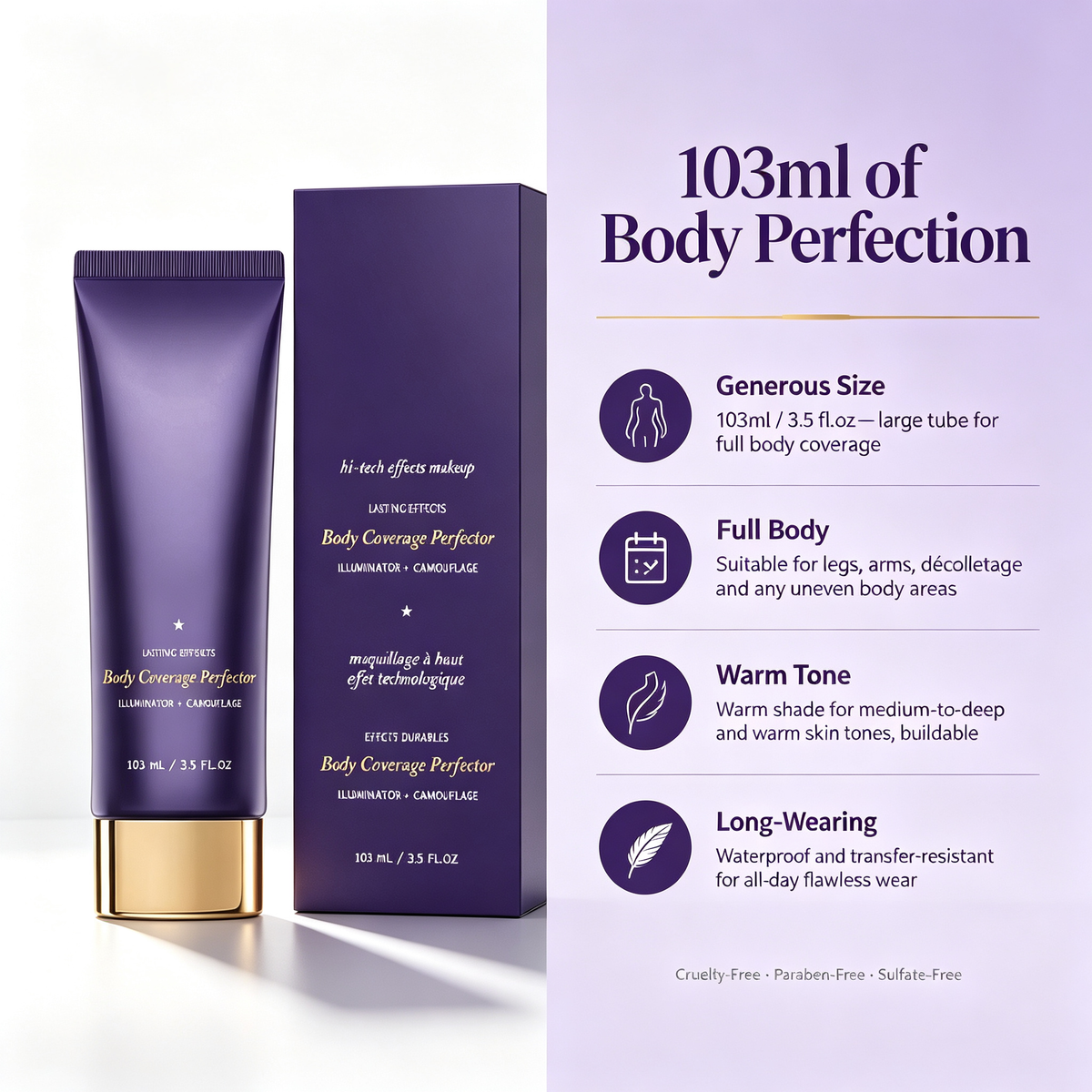 Warm Tone Body Concealer Cream 103ml, Long Lasting Waterproof Full Body Coverage Makeup for Veins Scars Bruises Uneven Pigment Daily Body Skin Tone Correcting Care