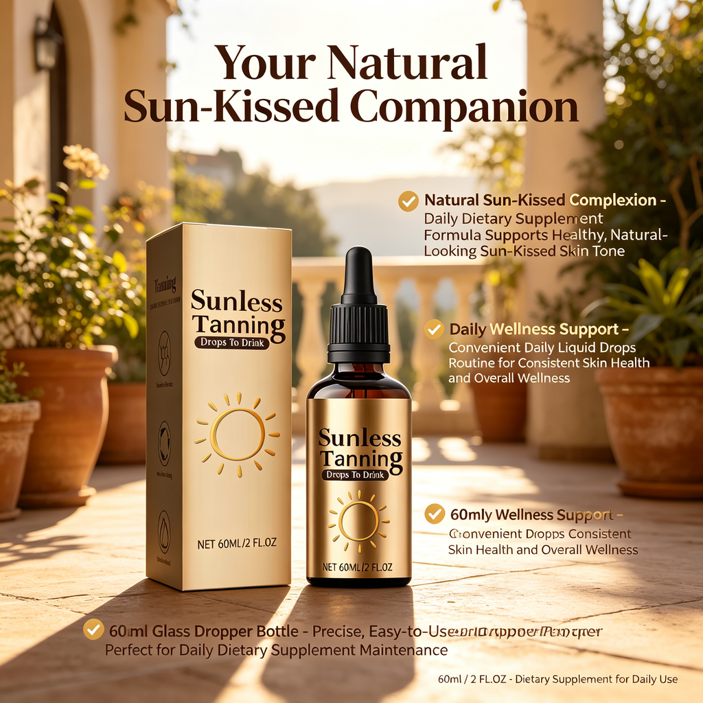 Sunless Tanning Oral Drops, Support Natural‑Looking Sun‑Kissed Complexion, Daily Dietary Tanning Supplement Liquid 60ml