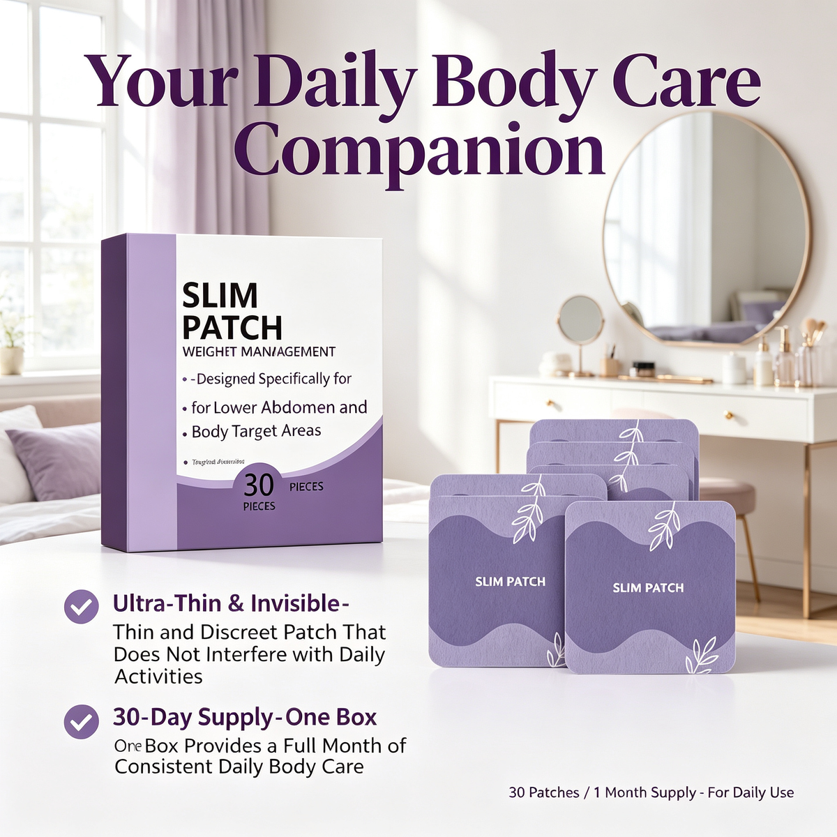 Body Slim Care Patches 30 Count, Portable Abdominal Targeted Body Care Patches for Daily Body Management & Comfort Maintenance