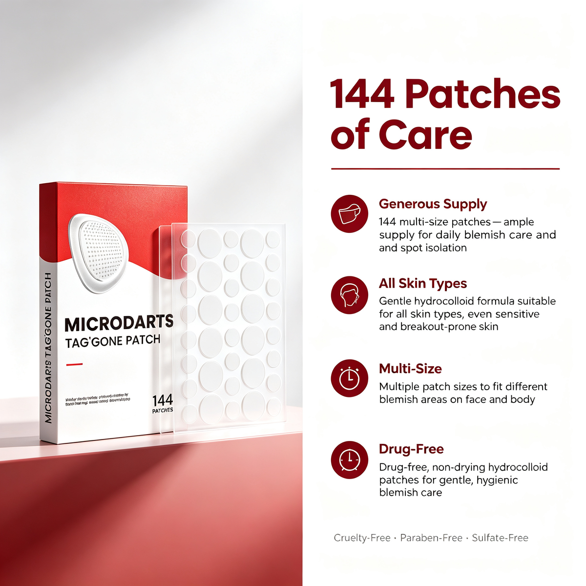 144Pcs Multi-Size Hydrocolloid Acne Spot Patches, Targeted Blemish Cover Patches for Facial Breakouts Local Skin Spot Isolation Daily Skin Care Patch Kit