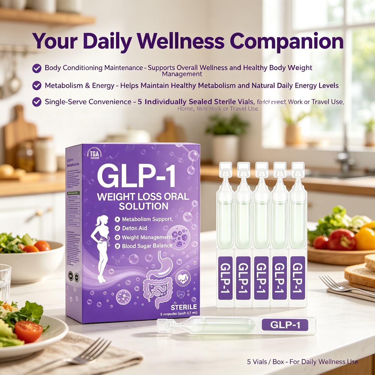 Metabolism Support Wellness Oral Solution 5 Single Vials, Daily Dietary Supplement Liquid for Healthy Body Weight & Body Conditioning Maintenance