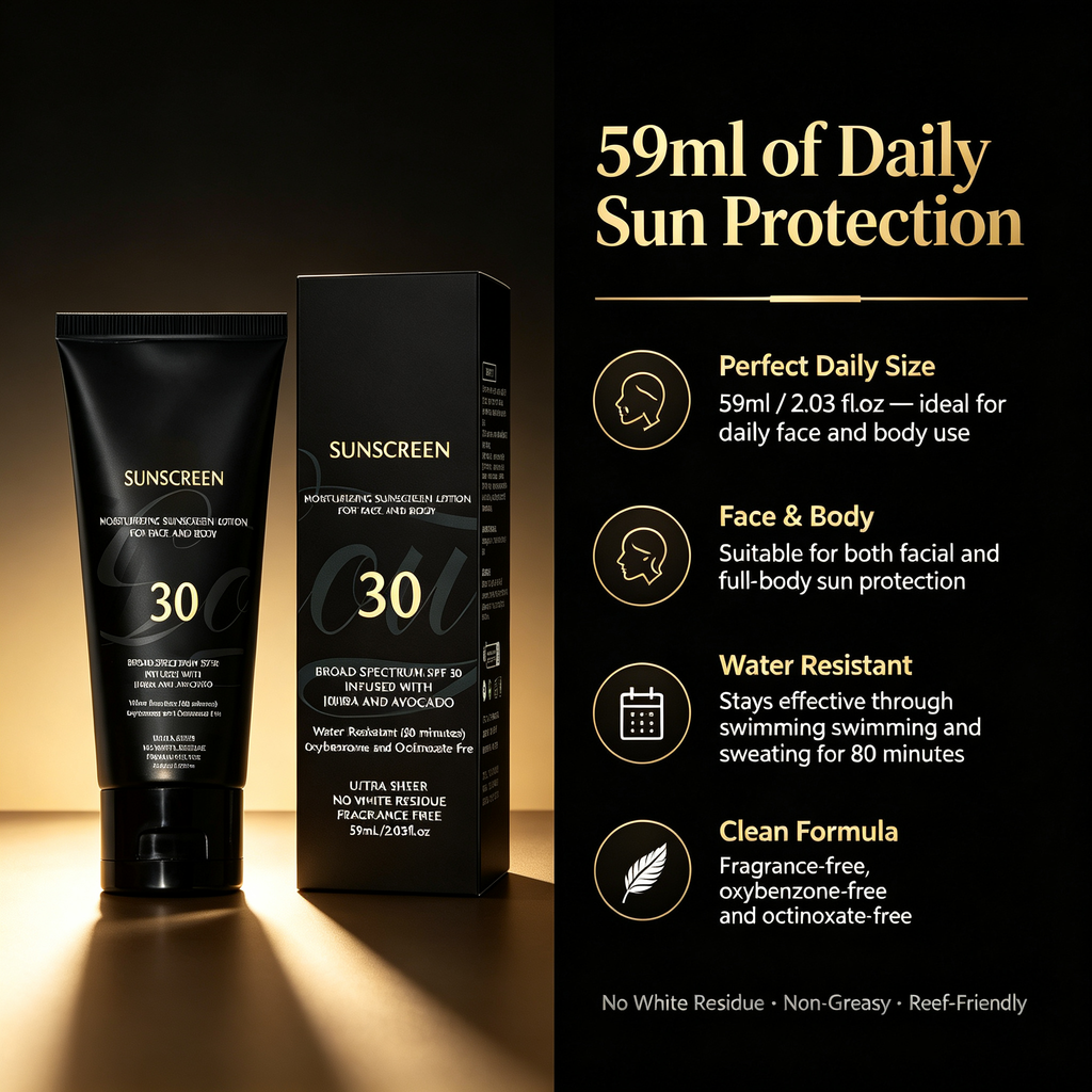 Daily Facial Sunscreen Lotion 59ml, Broad Spectrum UVA UVB Protection Non-Greasy Water Resistant Sun Care Cream for Daily Outdoor Use