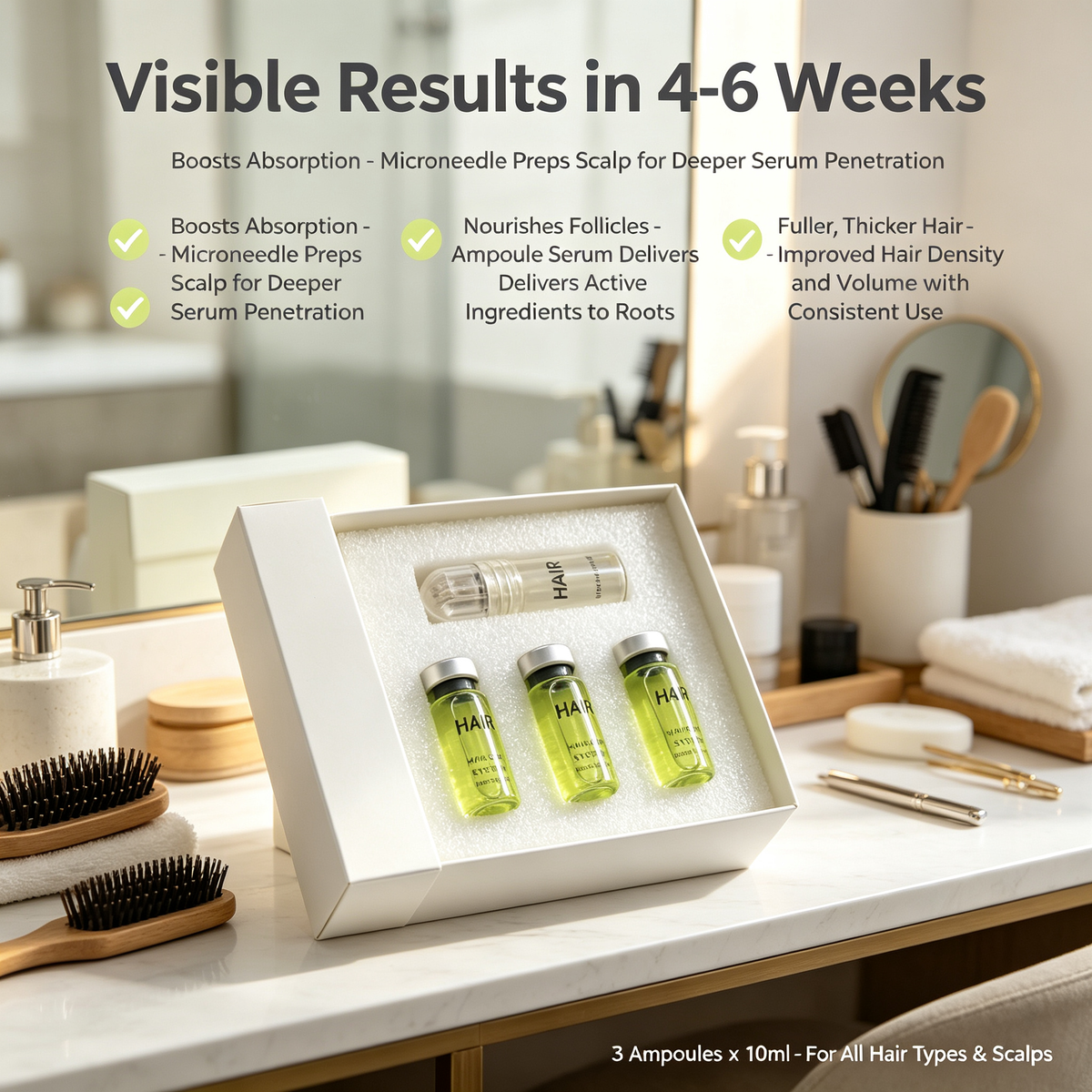 Hair Growth Ampoule Care Kit 3 Ampoules Set, Scalp Nourishing Ampoule Serum for Follicle Care & Fuller Looking Hair