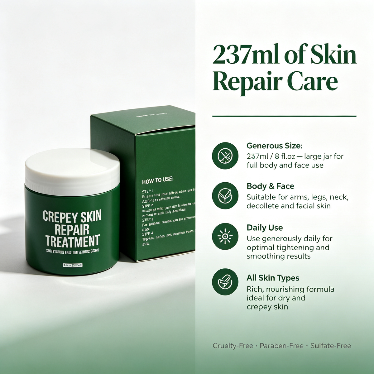 Anti-Wrinkle Firming Skin Repair Treatment Cream 237ml, Deep Hydrating Smoothing Body & Facial Cream for Crepey Skin Elasticity Daily Skin Care