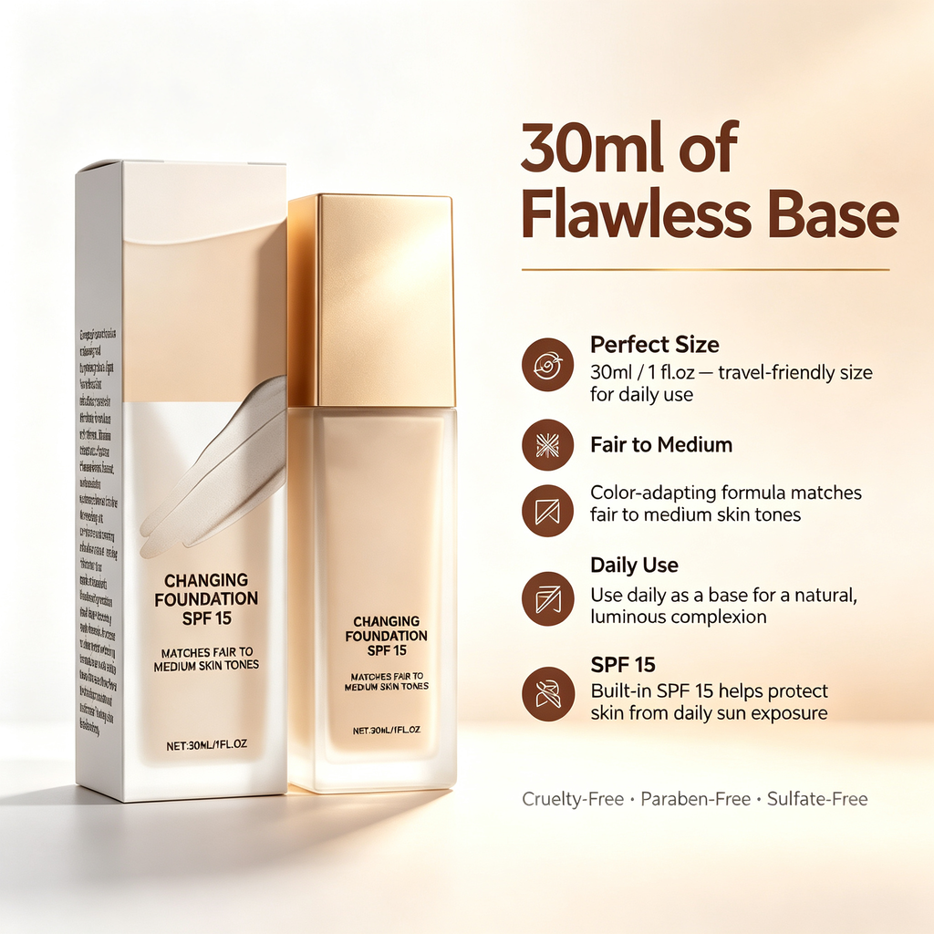 Long Wear Natural Finish Liquid Foundation 30ml, Lightweight Buildable Coverage Facial Base Makeup Oil Control Sweat Resistant Daily Face Foundation