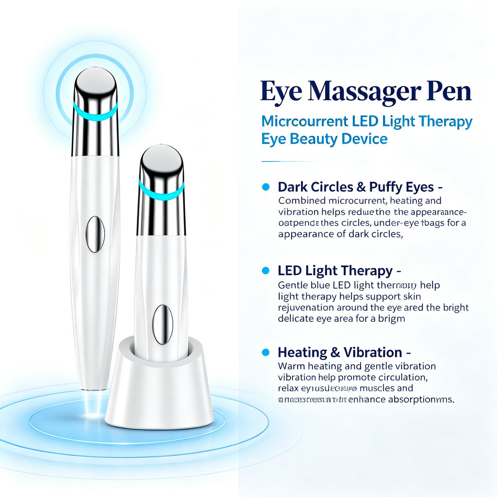 Eye Massager Pen, Microcurrent LED Light Therapy Eye Beauty Device, Heating Vibration Eye Care Tool for Dark Circles and Puffy Eyes