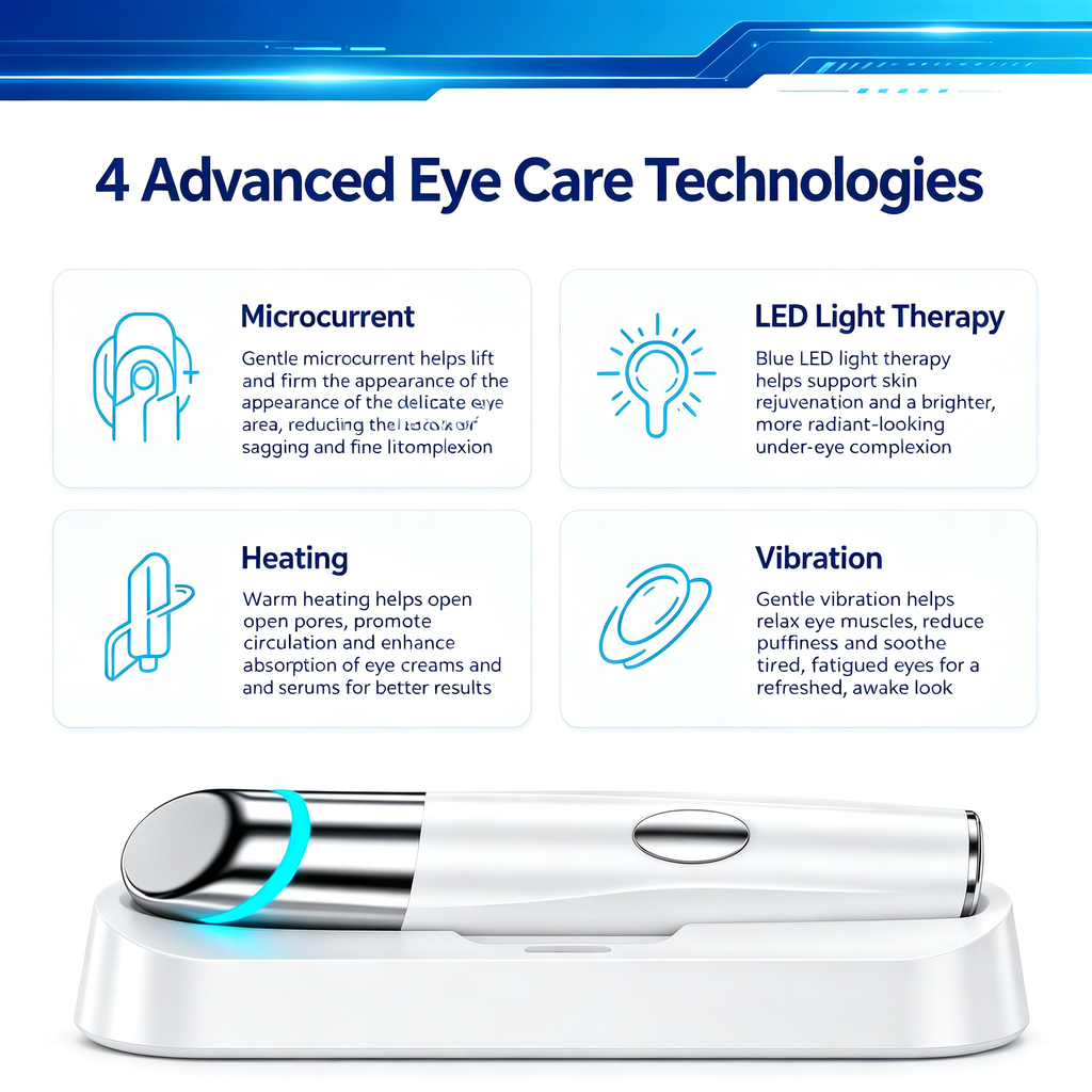 Eye Massager Pen, Microcurrent LED Light Therapy Eye Beauty Device, Heating Vibration Eye Care Tool for Dark Circles and Puffy Eyes