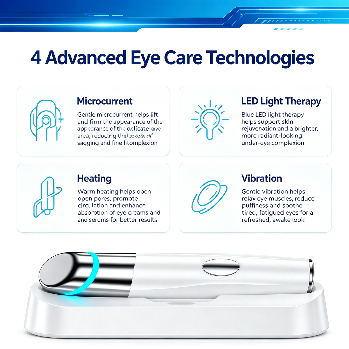 Eye Massager Pen, Microcurrent LED Light Therapy Eye Beauty Device, Heating Vibration Eye Care Tool for Dark Circles and Puffy Eyes