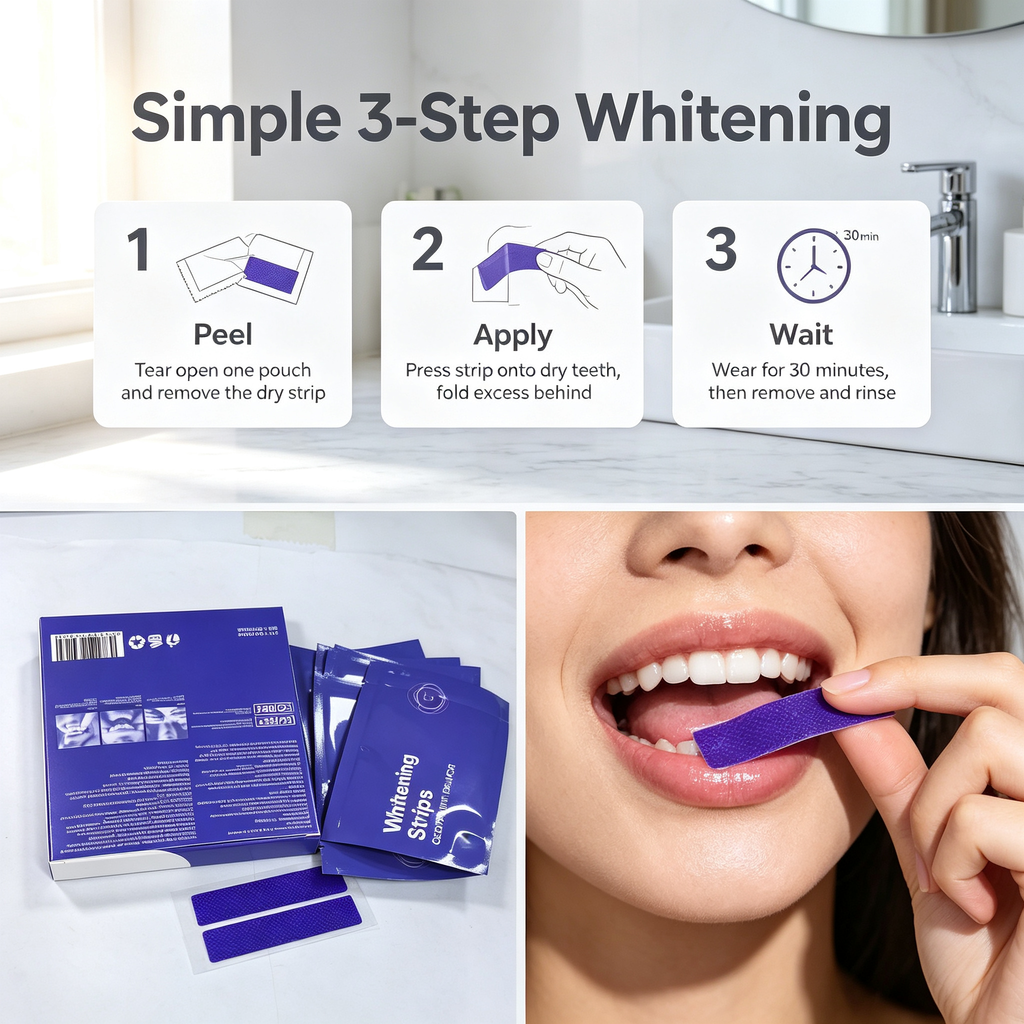Dry Teeth Whitening Strips 7 Pouches, Disposable Oral Care Strips for Surface Stain Removal & Bright Teeth