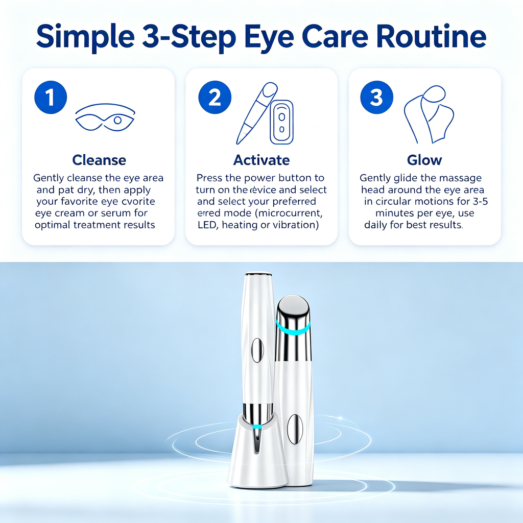 Eye Massager Pen, Microcurrent LED Light Therapy Eye Beauty Device, Heating Vibration Eye Care Tool for Dark Circles and Puffy Eyes