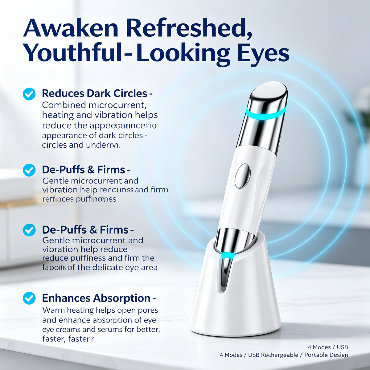 Eye Massager Pen, Microcurrent LED Light Therapy Eye Beauty Device, Heating Vibration Eye Care Tool for Dark Circles and Puffy Eyes