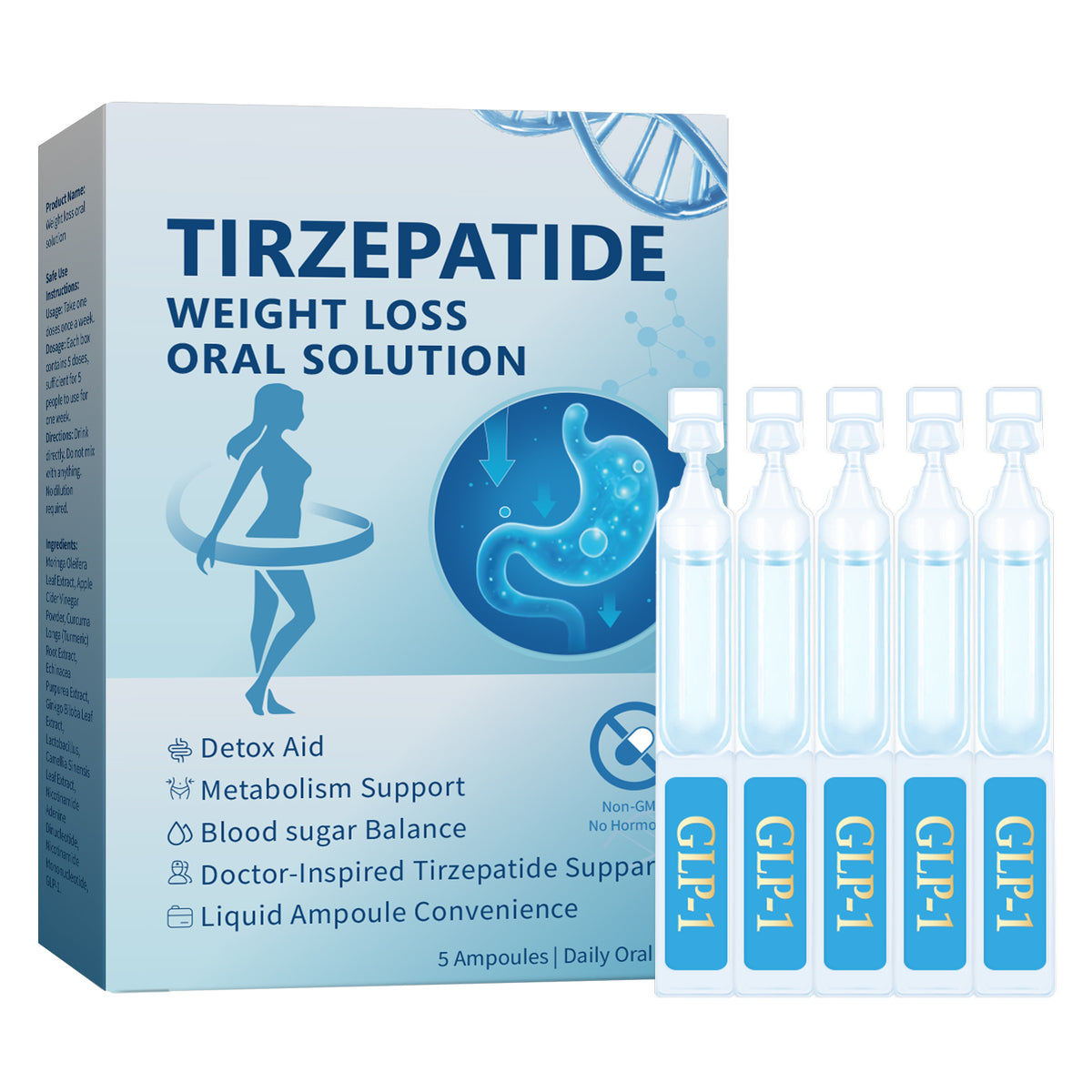 Daily Wellness Body Weight Management Oral Solution 5 Single Vials, Metabolism Support Oral Supplement Liquid for Healthy Body Conditioning