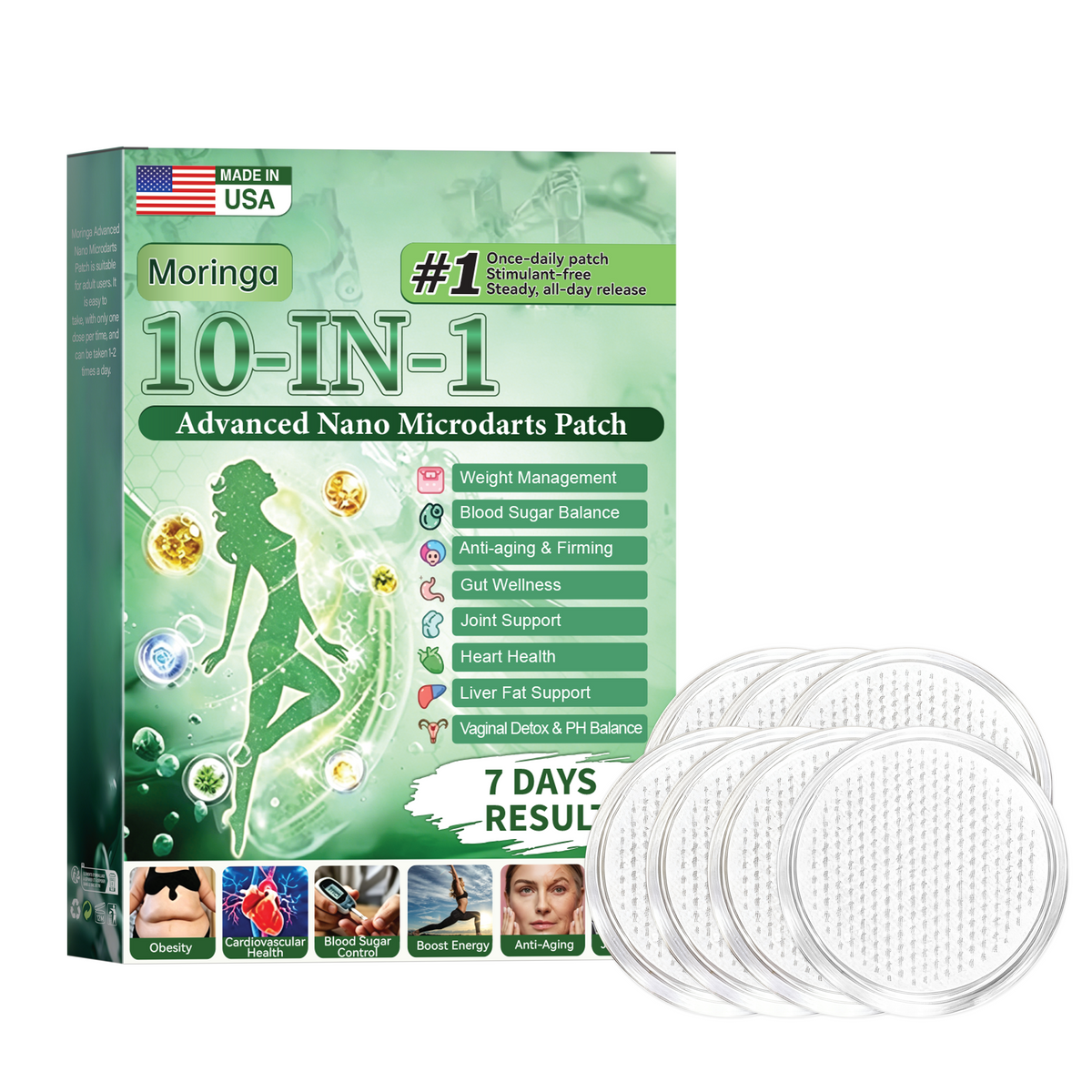 10-in-1 Moringa Infused Nano Microneedle Patches 7 Count, Targeted Skin Care Micro Needle Patches for Daily Skin Nourishing & Conditioning